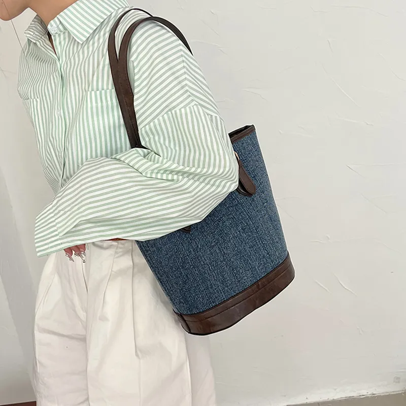 HCXK Denim Tote Bag Shopping Bag Shoulder Bag Women's Light Blue/navy-18