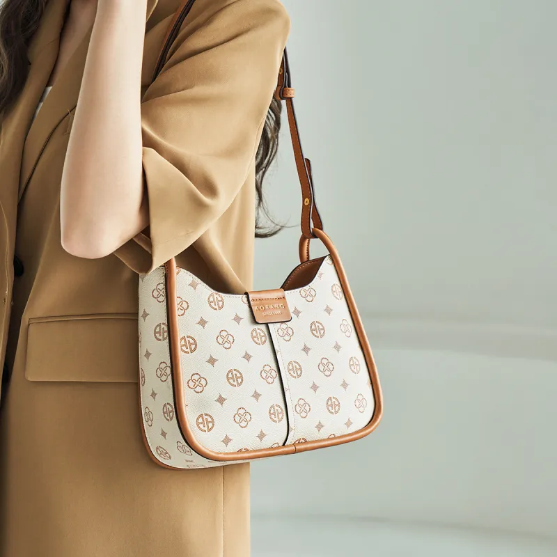 AOKANG PVC Saddle Bag, Shoulder Bag, Monogram Bag Regular Women's Coffee/Ecru-6