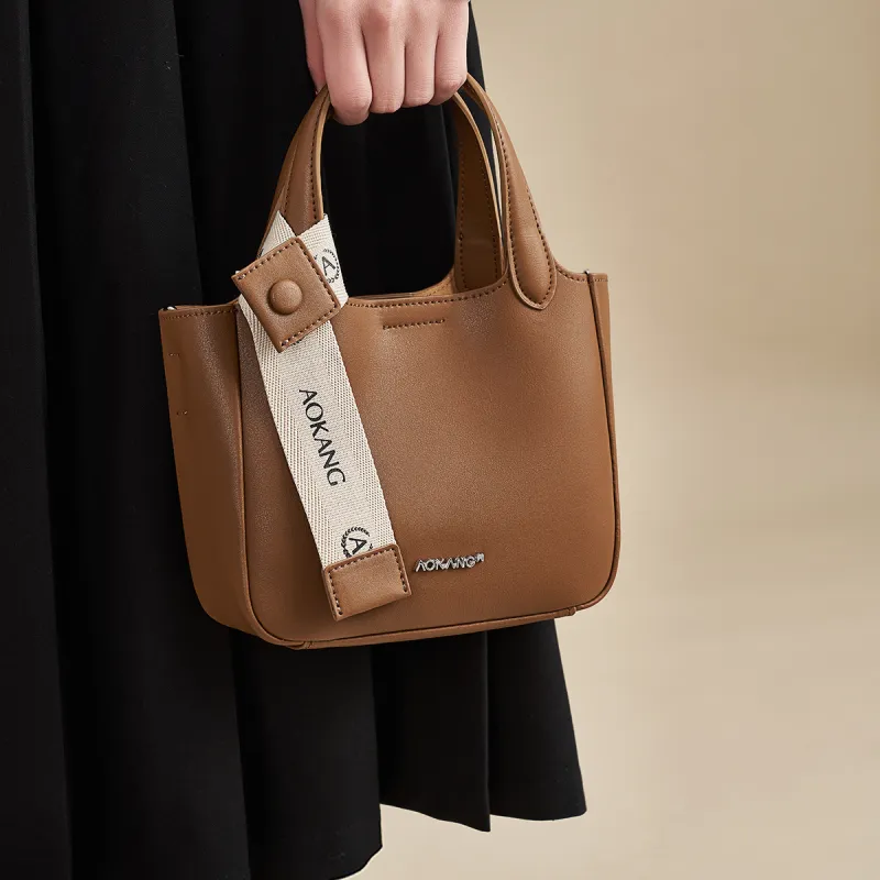 AOKANG Cow Split Leather Bucket Bag, Crossbody Bag, Handbag Regular Women's Cocoa Brown/Hepburn Black/Cream Apricot-1