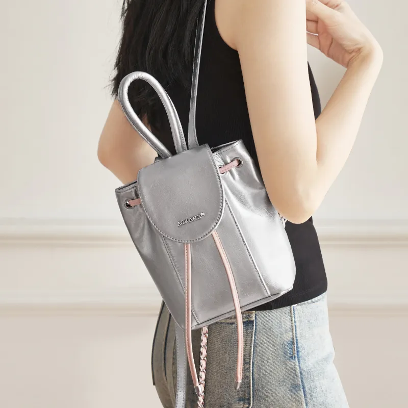AOKANG Synthetic Leather Backpack Mini Women's Silver-5