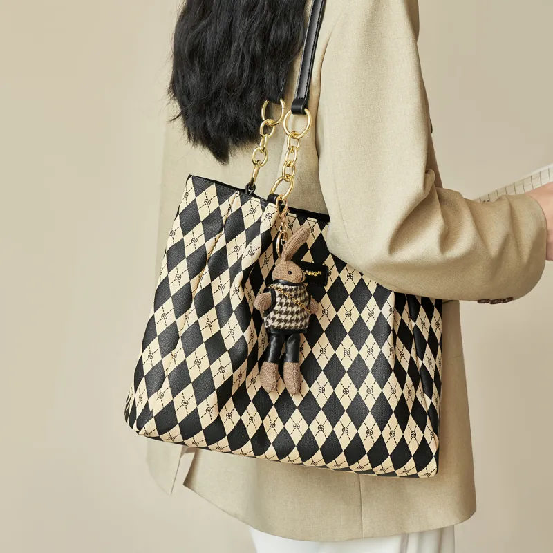 AOKANG PVC Tote Bag, Shopping Bag, Commute Bag, Schooling Bag, Shoulder Bag Large Size Women's Black/Cream Apricot-7