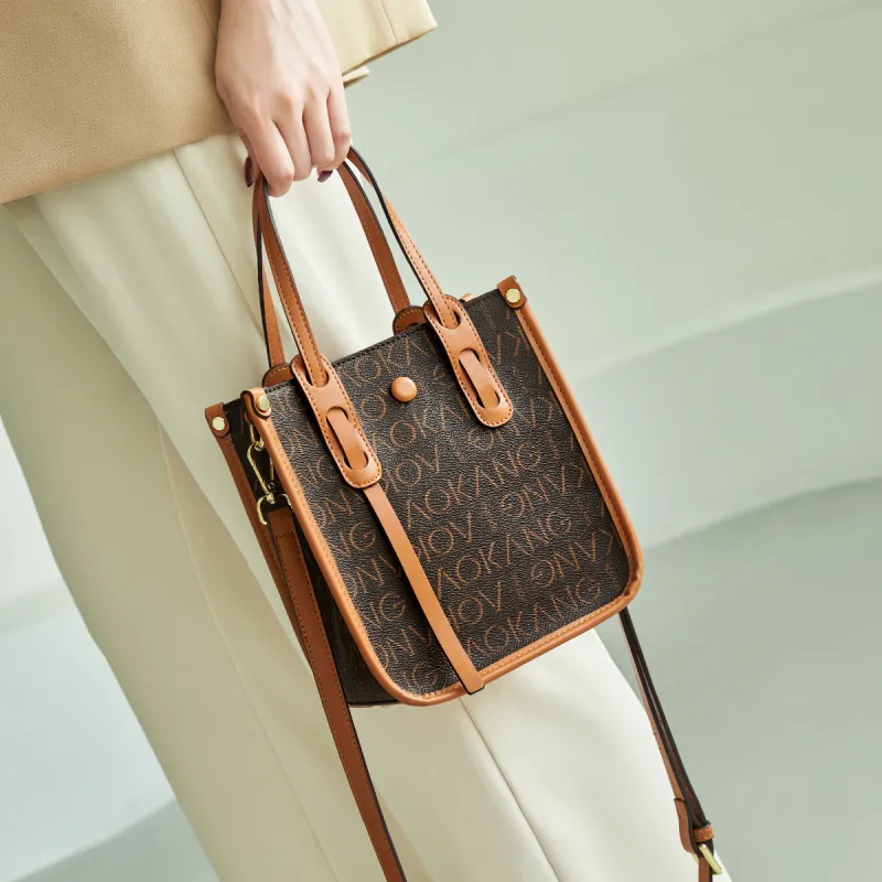AOKANG PVC Tote Small Square Bag, Crossbody Handbag Mini Women's Coffee-2