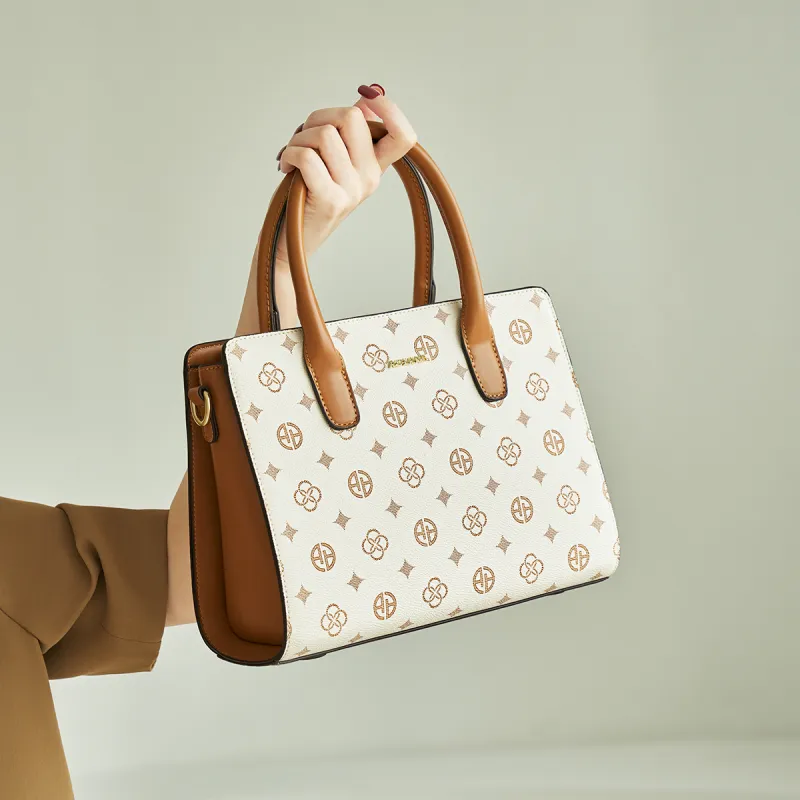 AOKANG PVC Tote Handbag, Crossbody Bag Medium Size Women's Coffee/Ecru-4