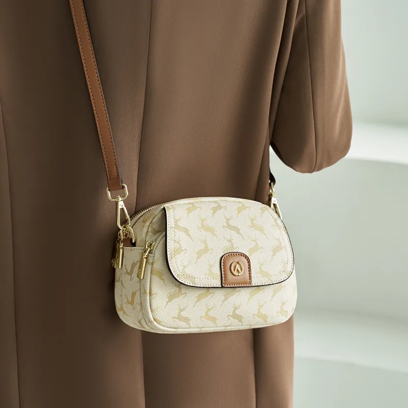 AOKANG PVC Small Round Bag, Crossbody Bag, Shoulder Bag, Shoulder Bag Regular Women's Cocoa Coffee/Nut Apricot-7