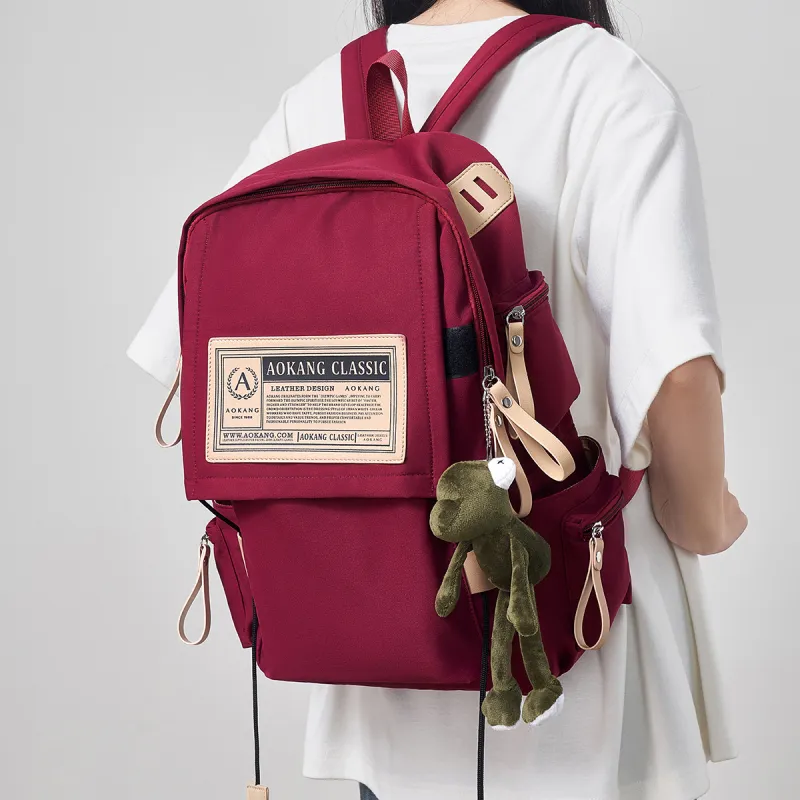 AOKANG Fabric Backpack Canvas Bag For Outdoor Use Large Size Unisex Burgundy/Classic Black-3