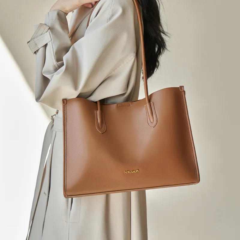 AOKANG Cow Leather Tote Bag, Schooling Bag, Commute Bag, Shoulder Bag Women's Gold Brown/Chestnut Brown/Classic Black-7