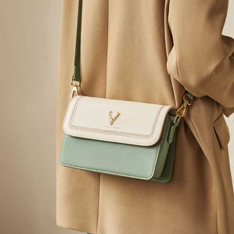AOKANG Cow Leather Small Square Bag, Underarm Crossbody Bag Small Size Women's Ecru & Blue/Ecru & Green/Ecru & Brown-2