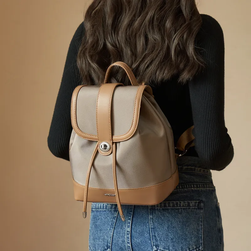 AOKANG Fabric, Synthetic Leather Backpack Commuter Bag Handbag Regular Women's Khaki/Classic Black-2
