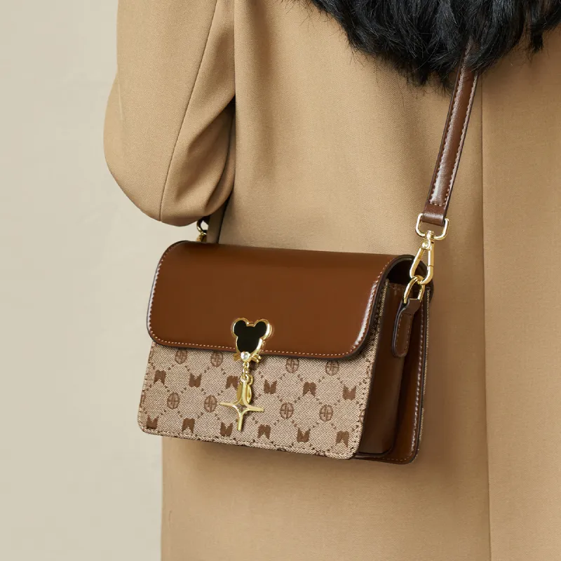 AOKANG PVC Monogram Bag, Commute Bag, Small Square Bag, Shoulder Bag, Crossbody Bag Small Size Women's Caramel Coffee-2