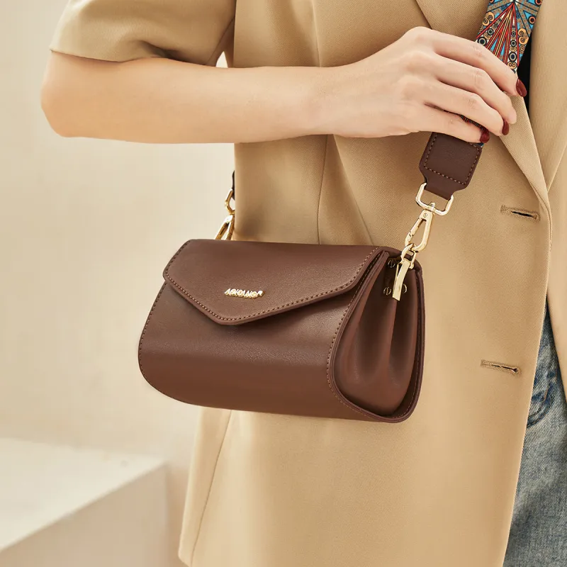 AOKANG Cow Leather Small Square Bag Commute Shoulder Bag Crossbody Bag Regular Women's Coffee & Milkshake White/Coffee-9