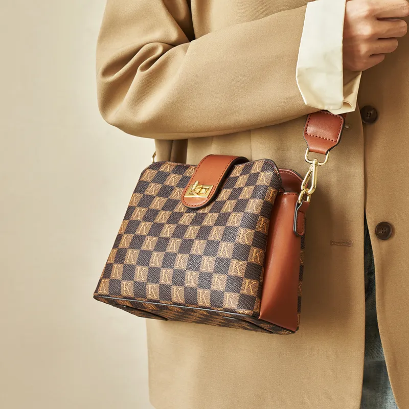 AOKANG PVC With Synthetic Leather Monogram Bag Commute Shoulder Bag, Crossbody Bag Women's Khaki Coffee/Caramel Brown-7