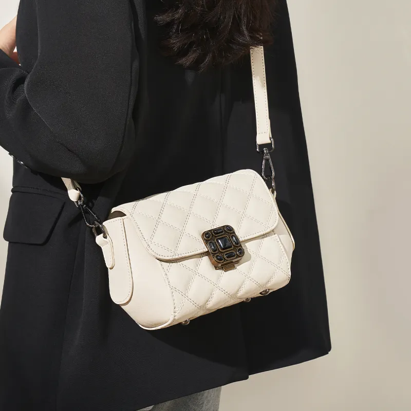 AOKANG Cow Leather Shoulder Bag, Crossbody Bag Regular Women's Elegant White/Classic Black-2