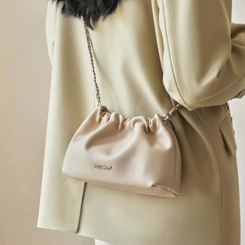 AOKANG Cow Leather Crossbody Shoulder Bag Small Size Women's Cream Apricot/Cookie/Classic Black-1