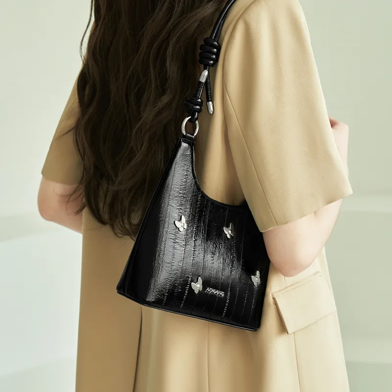 AOKANG Synthetic Leather Shoulder Bag Regular Women's Starlight Silver/Milk White/Midnight Black-10