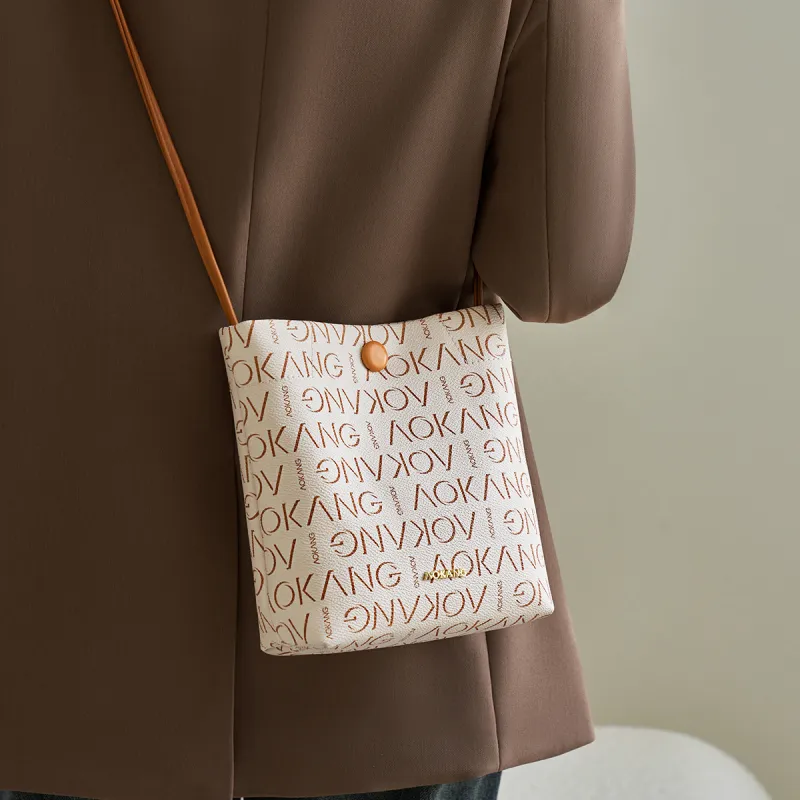 AOKANG PVC Cell Phone Pouch, Bucket Bag, Underarm Shoulder Bag, Crossbody Bag Women's Coffee/Ecru-5