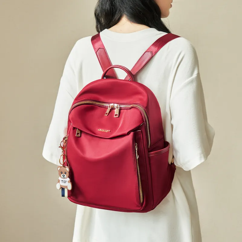 AOKANG Fabric, Synthetic Leather Business Commute Bag Canvas Backpack Regular Women's Black/Red-7