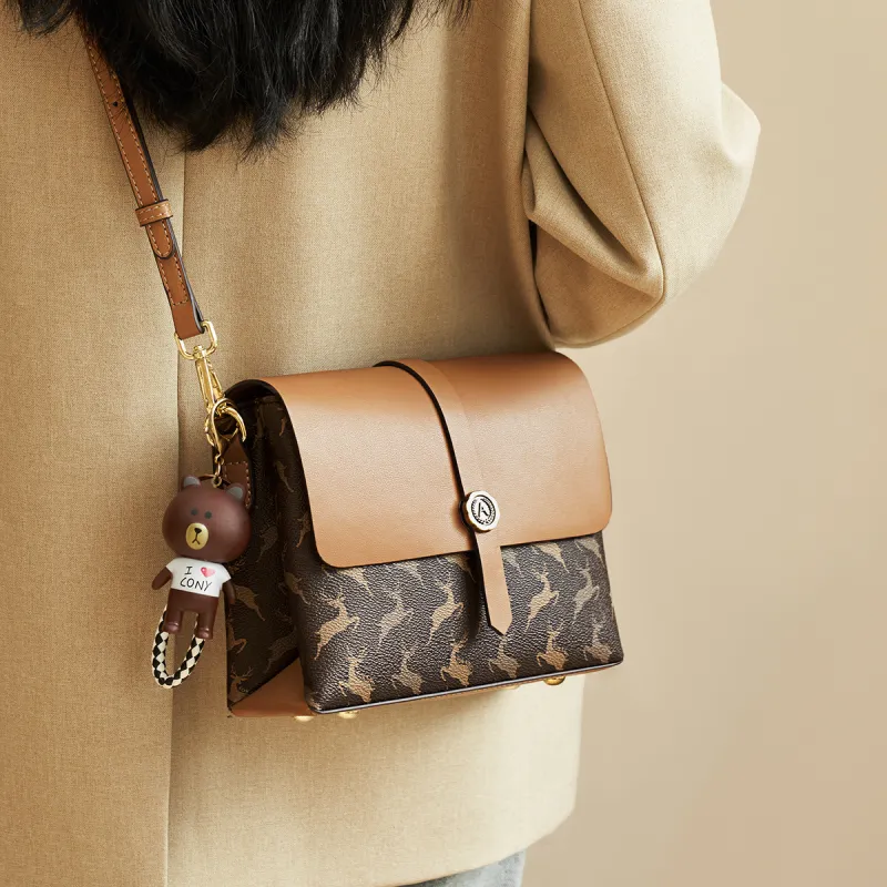 AOKANG PVC With Synthetic Leather Small Square Bag Shoulder Bag, Crossbody Bag Small Size Women's Cocoa Coffee/Coffee-2