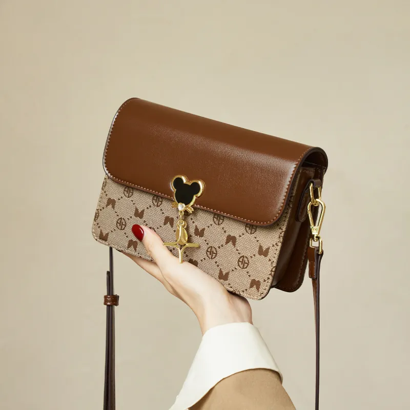 AOKANG PVC Monogram Bag, Commute Bag, Small Square Bag, Shoulder Bag, Crossbody Bag Small Size Women's Caramel Coffee-3
