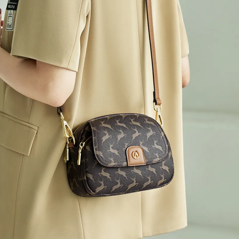 AOKANG PVC Small Round Bag, Crossbody Bag, Shoulder Bag, Shoulder Bag Regular Women's Cocoa Coffee/Nut Apricot-1
