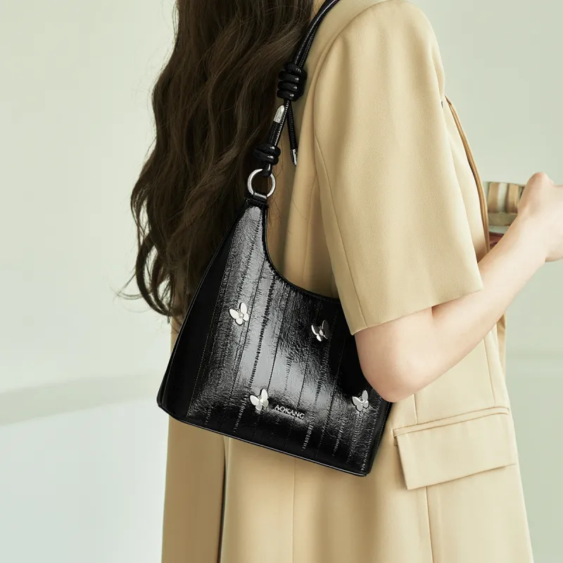 AOKANG Synthetic Leather Shoulder Bag Regular Women's Starlight Silver/Milk White/Midnight Black-9