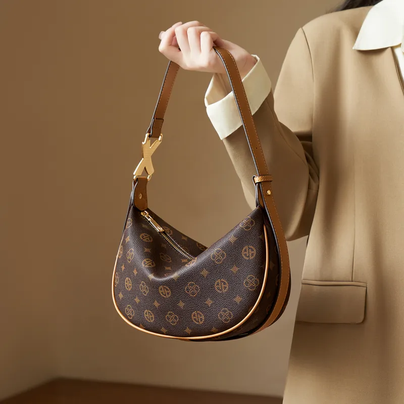 AOKANG PVC Shoulder Bag, Dumpling Bag, Crescent Bag, Crossbody Bag, Shoulder Bag Medium Size Women's Coffee-1