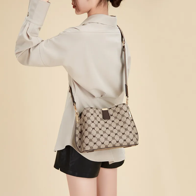 AOKANG PVC Bucket Bag, Shoulder Bag, Commute Bag, Single Shoulder Bag Medium Size Women's Coffee/Cream Apricot/Gray-1