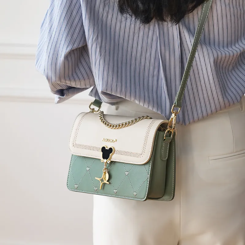 AOKANG Cow Leather Small Square Bag, Underarm Crossbody Bag Small Size Women's Ecru & Blue/Ecru & Green/Ecru & Brown-18