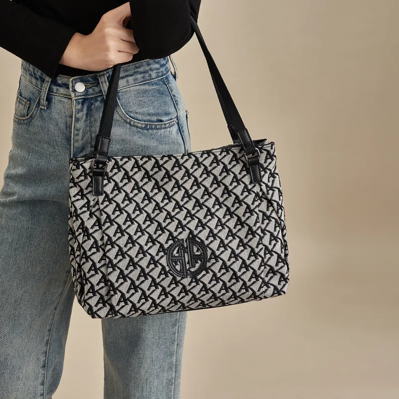 AOKANG Fabric Tote Bag, Shopping Bag, Handbag, Underarm Shoulder Bag, Mom Bag Large Size Women's Hepburn Black-4