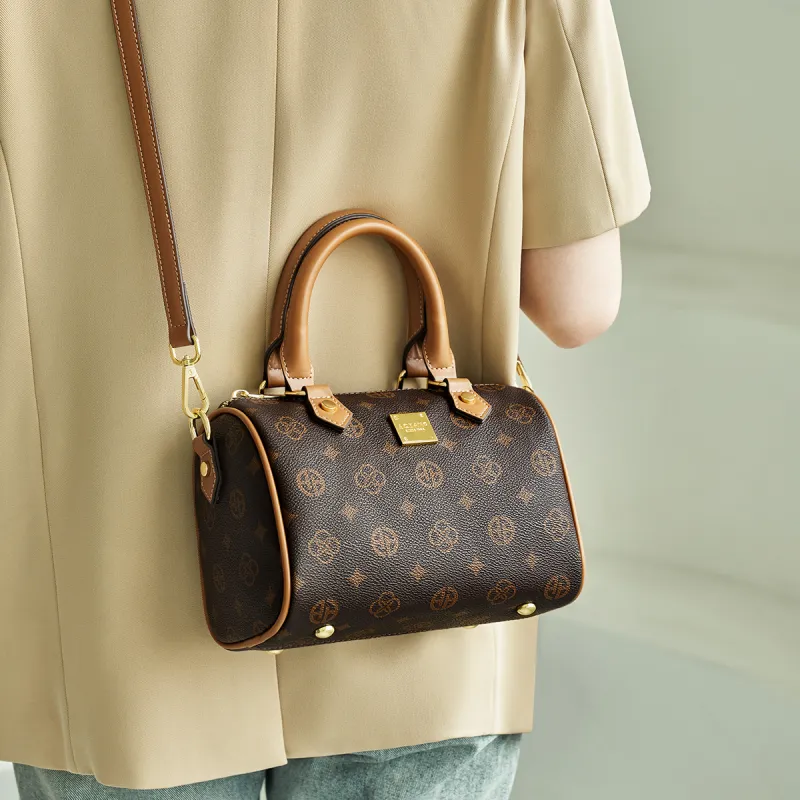AOKANG PVC Boston Mom Bag Handbag Underarm Shoulder Bag, Crossbody Bag Regular Women's Coffee/Ecru-2