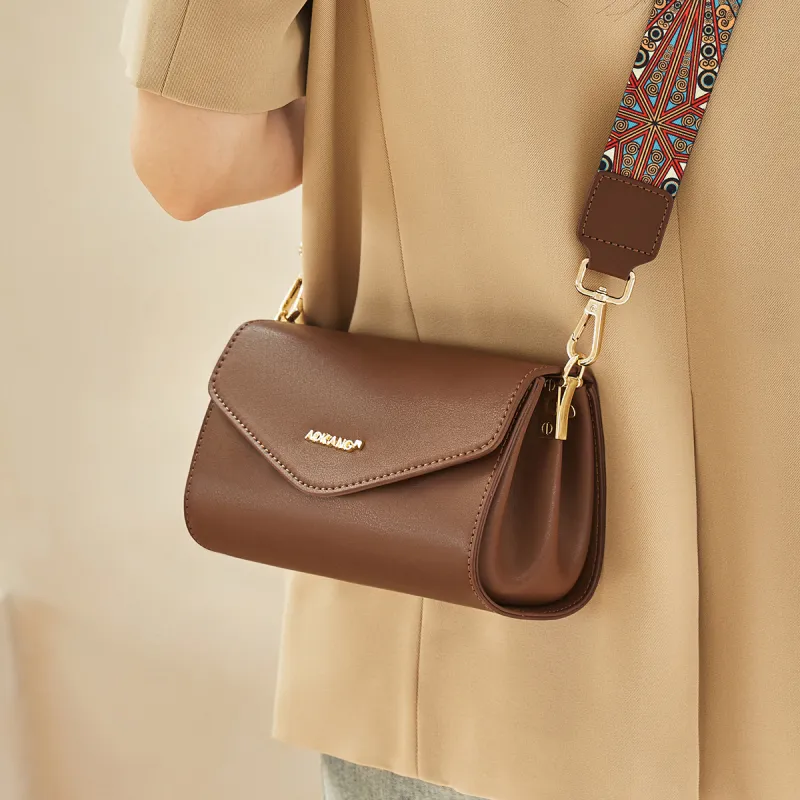 AOKANG Cow Leather Small Square Bag Commute Shoulder Bag Crossbody Bag Regular Women's Coffee & Milkshake White/Coffee-7