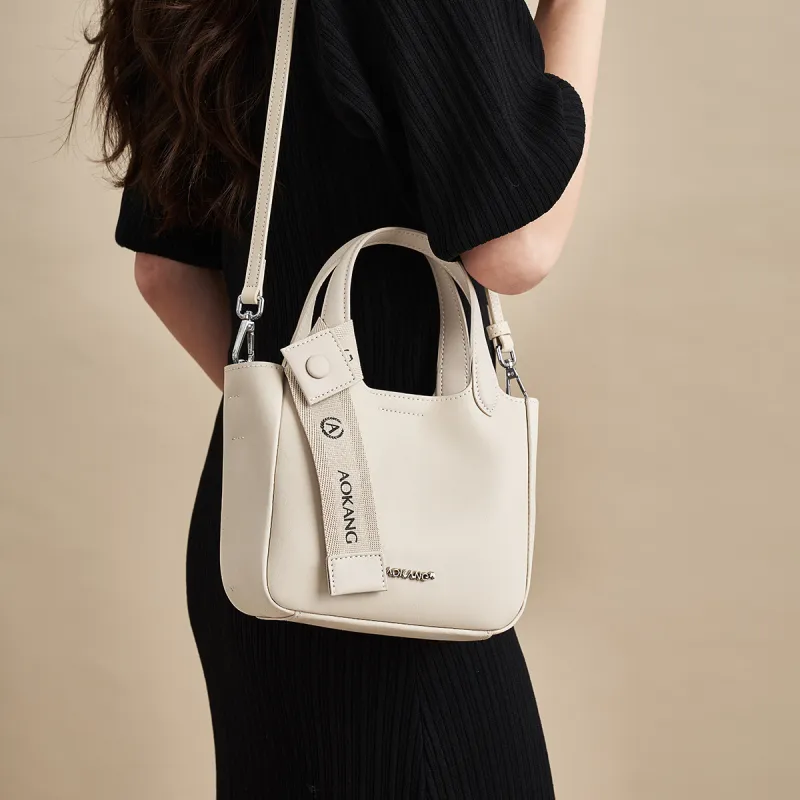 AOKANG Cow Split Leather Bucket Bag, Crossbody Bag, Handbag Regular Women's Cocoa Brown/Hepburn Black/Cream Apricot-20