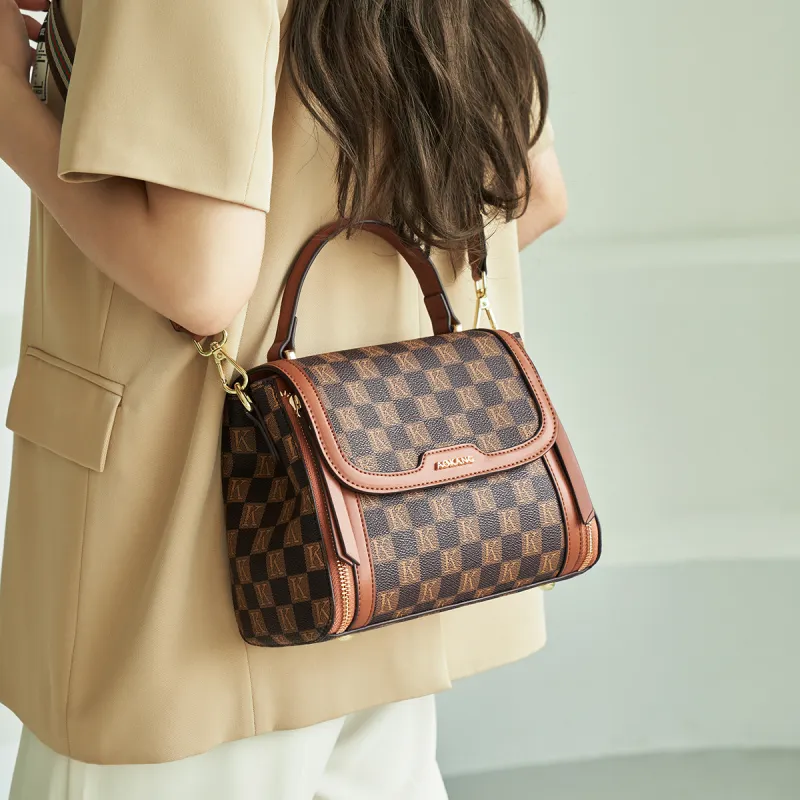 AOKANG PVC Crossbody Handbag Small Size Women's Khaki/Coffee-7