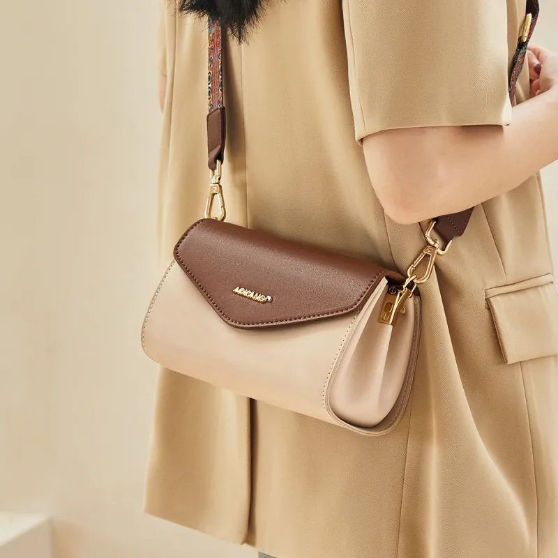 AOKANG Cow Leather Small Square Bag Commute Shoulder Bag Crossbody Bag Regular Women's Coffee & Milkshake White/Coffee-2