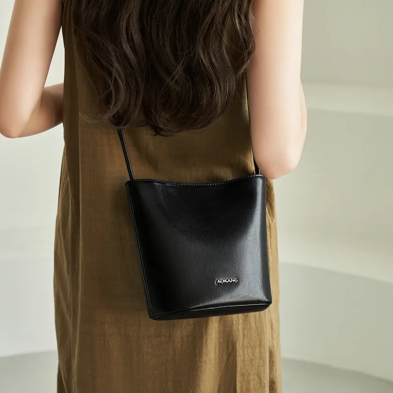 AOKANG Cow Leather Bucket Bag, Shoulder Bag, Crossbody Bag, Commuter Bag Regular Women's Mocha/Obsidian Black/Coffee-6