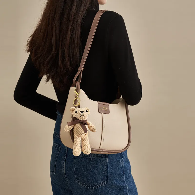 AOKANG Cow Leather Saddle Bag, Shoulder Bag, Crossbody Bag, Shoulder Bag Regular Women's White/Black/Yellow-3