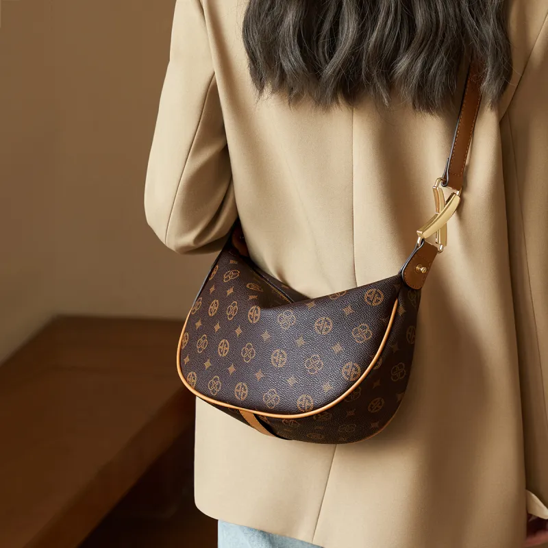 AOKANG PVC Shoulder Bag, Dumpling Bag, Crescent Bag, Crossbody Bag, Shoulder Bag Medium Size Women's Coffee-4