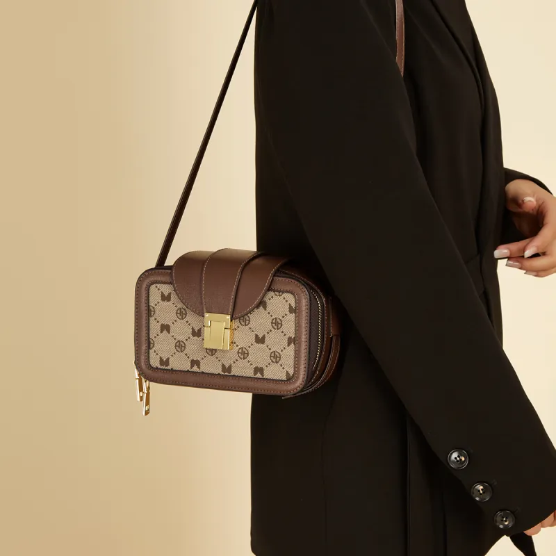 AOKANG Textile, Synthetic Leather Small Square Bag, Camera Bag, Shoulder Bag Medium Size Women's Ebony-3