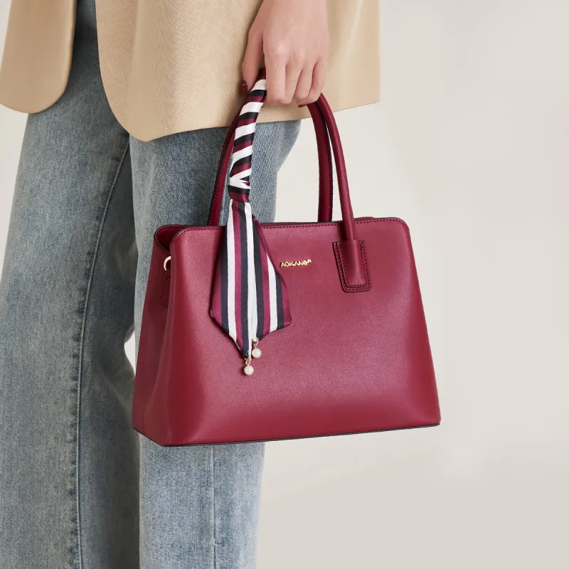 AOKANG Cow Leather Mom Bag, Wedding Bag, Tote Bag, Shopping Bag, Handbag Women's Red/Black/White-1