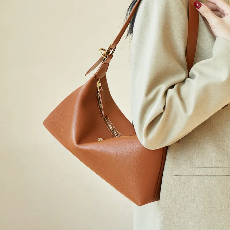 AOKANG Cow Leather Baguette Bag Crossbody Bag Shoulder Bag Large Size Women's Classic Black/Caramel Brown/Cream Apricot-6