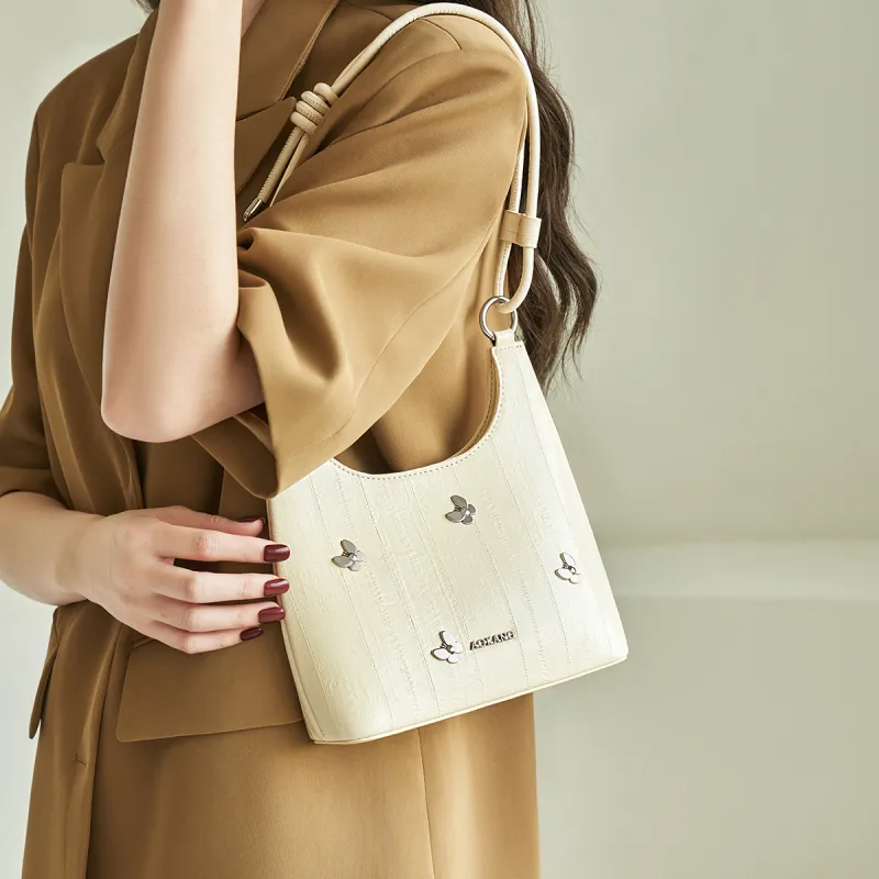 AOKANG Synthetic Leather Shoulder Bag Regular Women's Starlight Silver/Milk White/Midnight Black-7