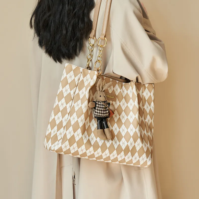 AOKANG PVC Tote Bag, Shopping Bag, Commute Bag, Schooling Bag, Shoulder Bag Large Size Women's Black/Cream Apricot-2
