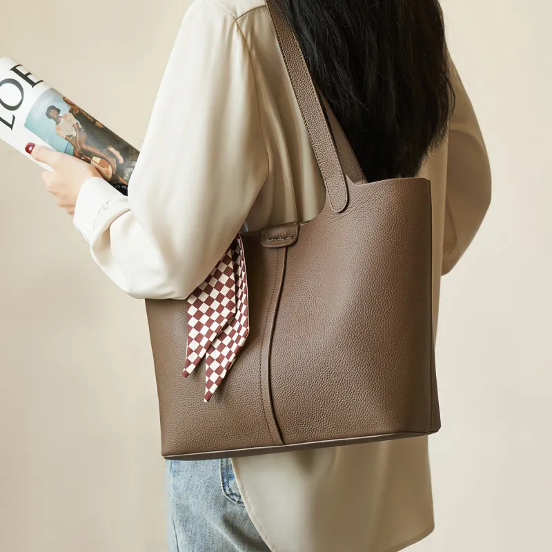 AOKANG Cow Leather And Synthetic Leather Schooling Bag, Tote Bag, Shopping Bag, Shoulder Bag Large Size Women's-2