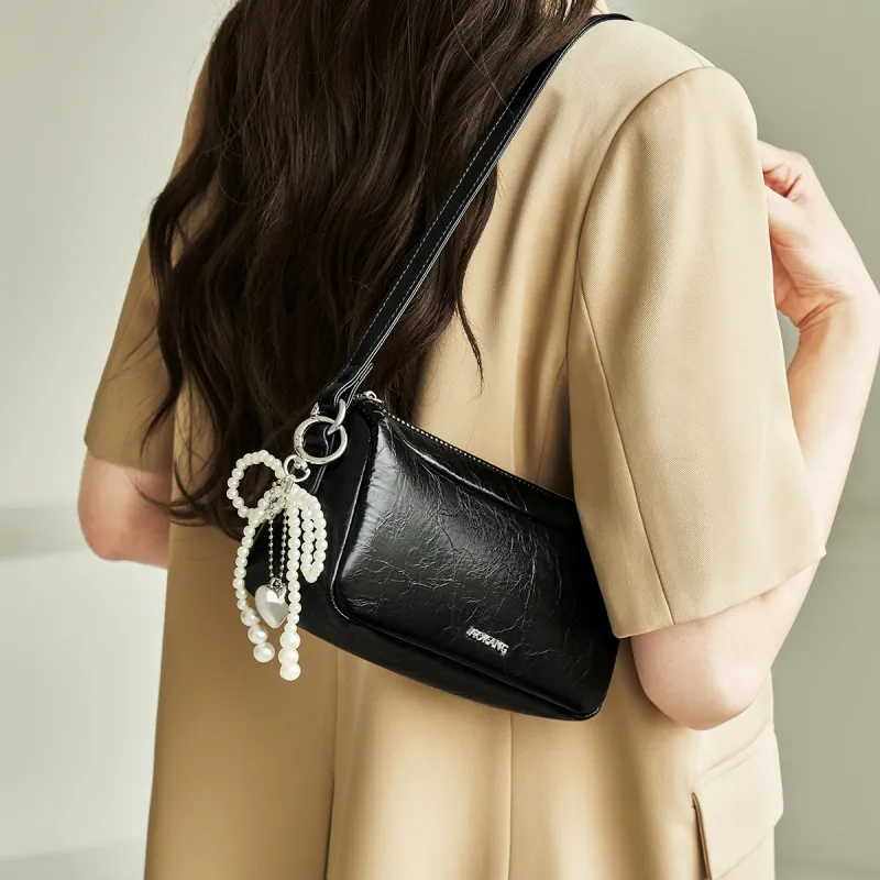 AOKANG Cow Leather Handbag, Shoulder Bag Women's Midnight Black/Milk White/Starlight Silver-2