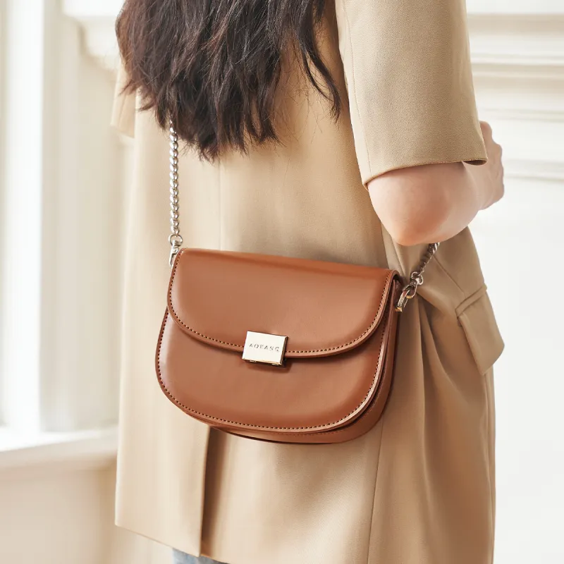 AOKANG Cow Leather Crossbody Bag Women's Caramel/Hepburn Black/Milkshake White/Cream Apricot-1