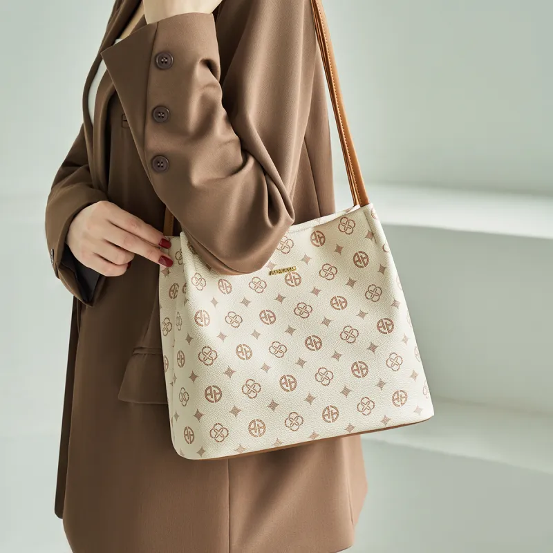 AOKANG PVC Tote Bag, Shoulder Bag, Commuter Bag, Shopping Bag Women's Coffee/Ecru-8
