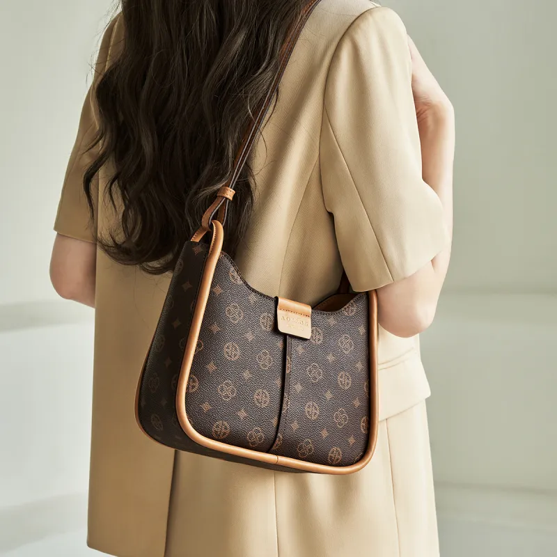 AOKANG PVC Saddle Bag, Shoulder Bag, Monogram Bag Regular Women's Coffee/Ecru-2