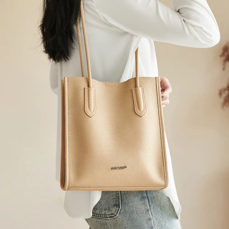 AOKANG Cow Leather Handbag, Shoulder Bag Women's Cookie/Milk Tea/Classic Black-7