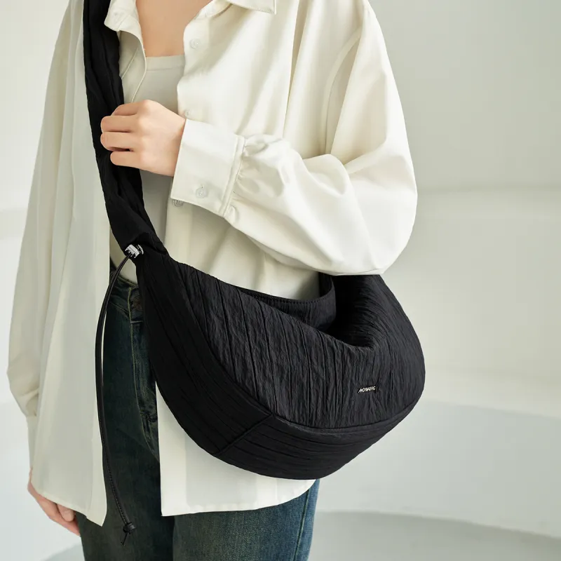 AOKANG Fabric Crossbody Bag, Shoulder Bag, Hobo Bag, Commuter Bag Large Size Women's Classic Black/Ecru-2