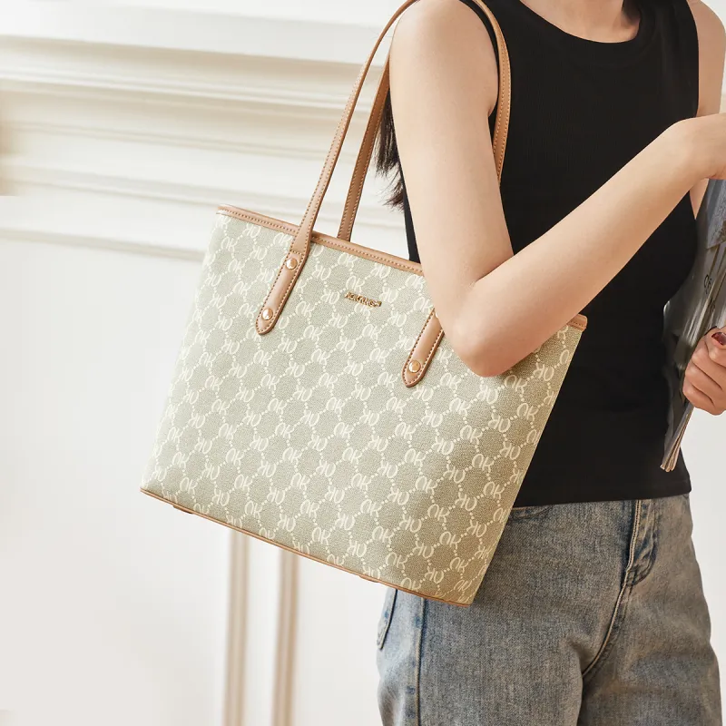 AOKANG PVC Tote Shoulder Bag, Mom Bag, Commute Bag, Shoulder Bag, Handbag Large Size Women's Coffee Brown/Cream Apricot-7