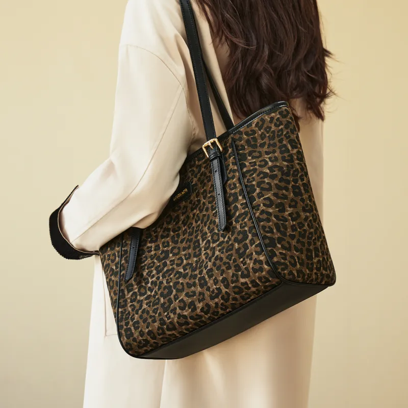 AOKANG Fabric Shoulder Bag, Tote Bag, Shopping Bag, Mommy Bag Large Size Women's Classic Black/Mocha-3